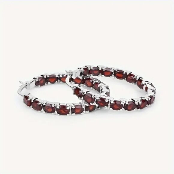 Basic Ruby Red CZ Hoop Earrings – studhoop 925 Sterling Silver Womens 2ct Red Ruby Gemstone Hoop Earrings Ladies Jewelry
